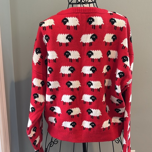 Cupcake clothing THE sheep sweater red/black/white size large - Picture 5 of 12